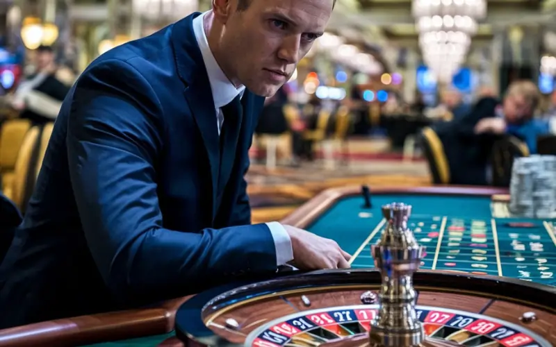 a man play a game of roulette in a casino